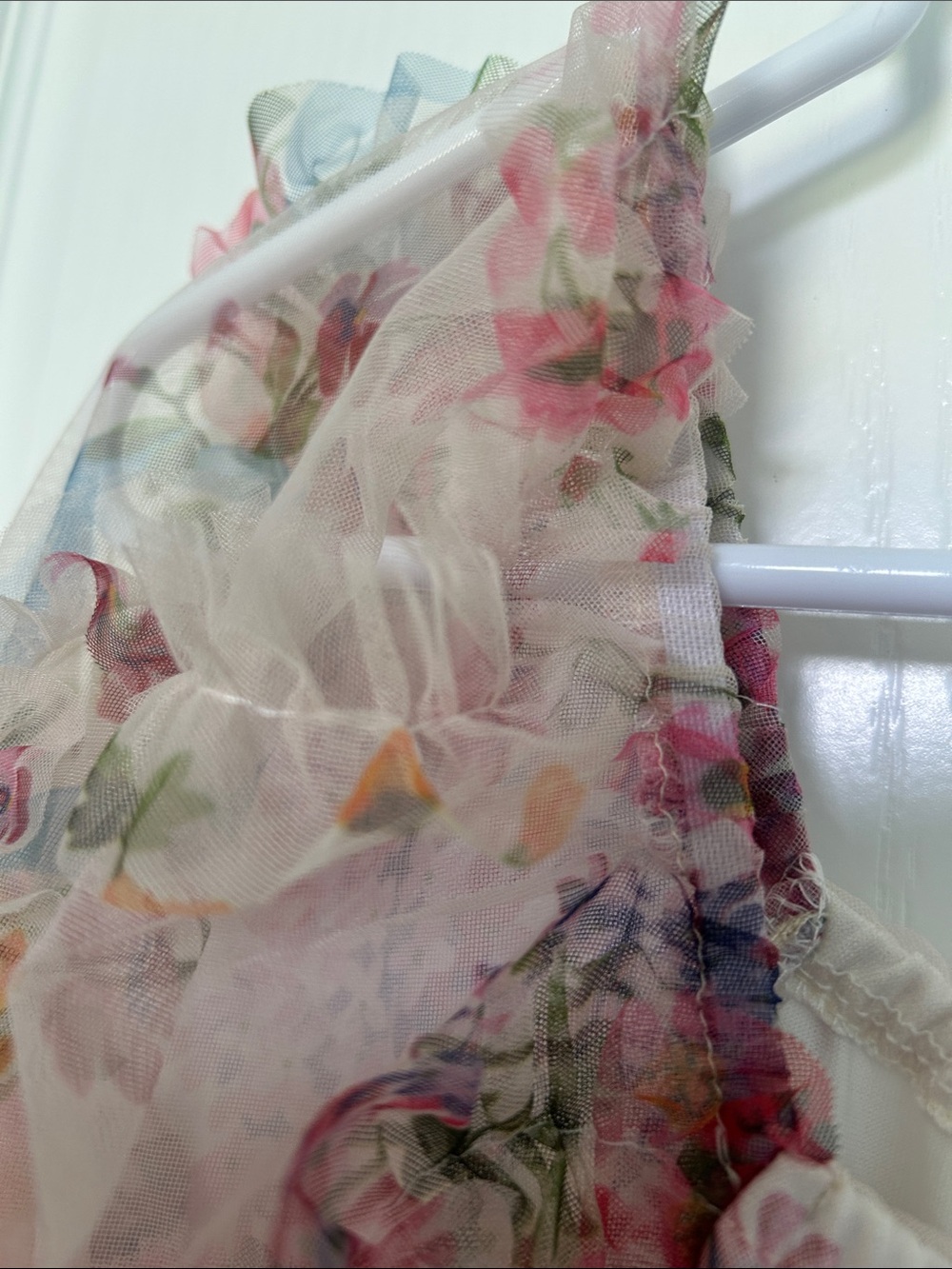 Floral Ruffle Sheer Women's Dress - Pink Multi
